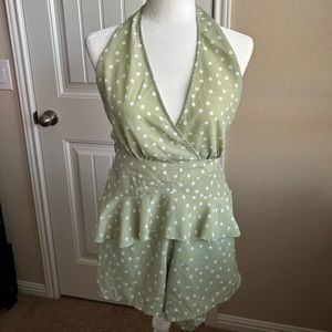 Green Polkadot Halter Romper